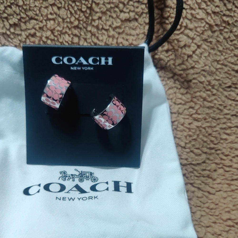 Coach Pink Signature C Hoop Earrings - Picture 3 of 7